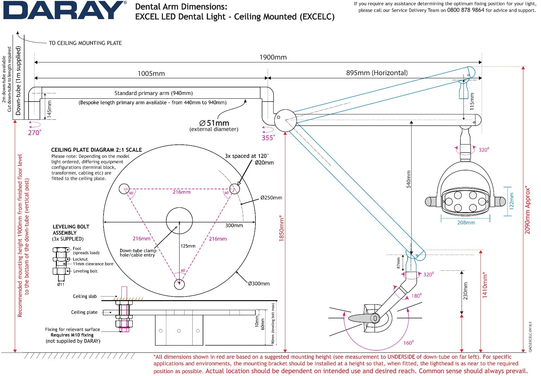 Excel ceiling-mount with short-reach arm – DARAY